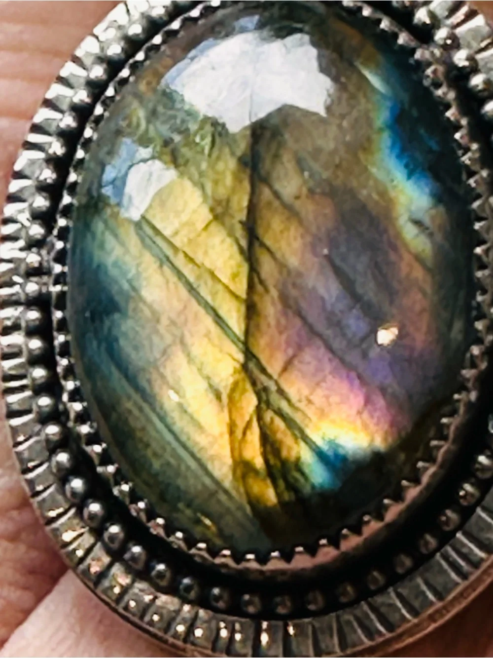 Handmade Sterling Silver Rainbow Labradorite Statement Ring-Artisan-Size 6